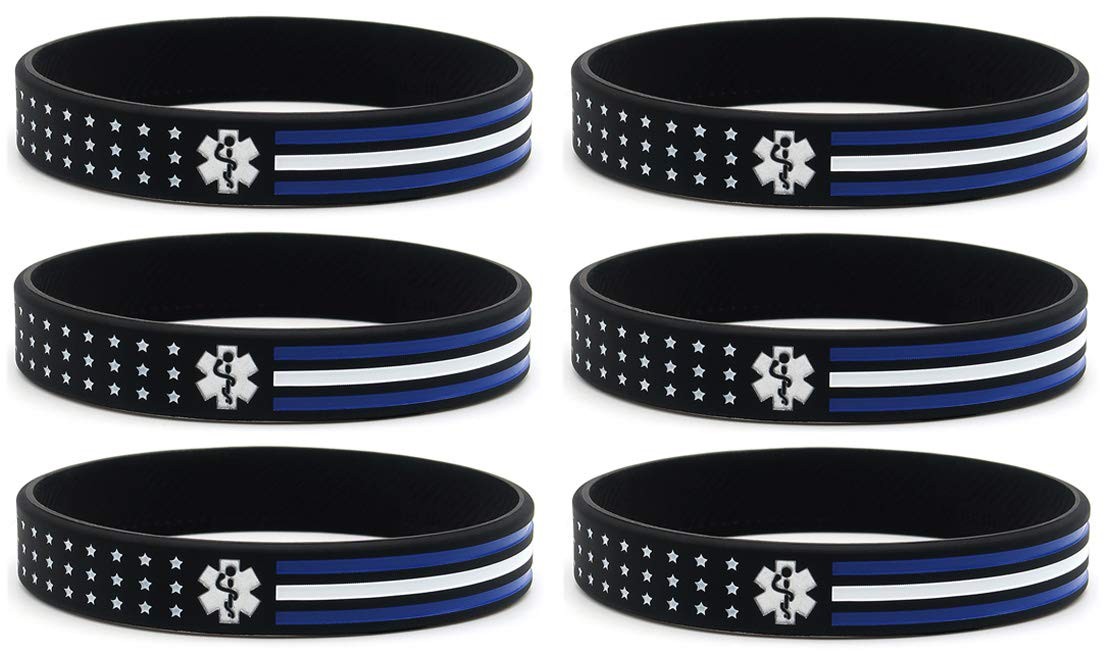 Inkstone (6-pack) Thin White Line American Flag Bracelets for 8 inches, white