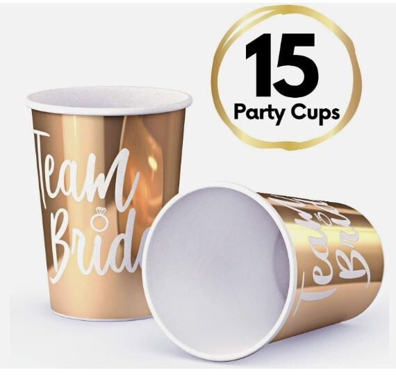 Team Bride Bachelorette Party Cups in Metallic Gold, 15 Count