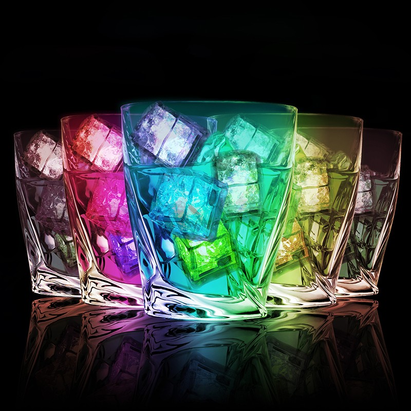 12Pcs Waterproof Light Up LED Ice Cubes for Drinks Colors Flashing Glow in Water