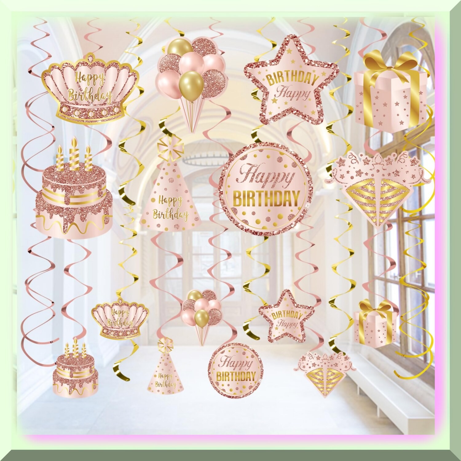 Rose Gold Swirl Hanging Decorations 30 Pieces