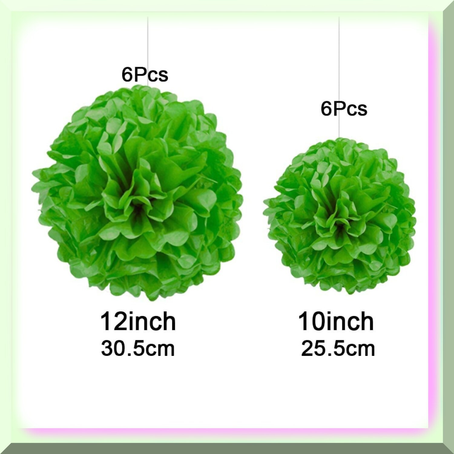 Jungle Green Hanging Paper Pom Poms Set of Six