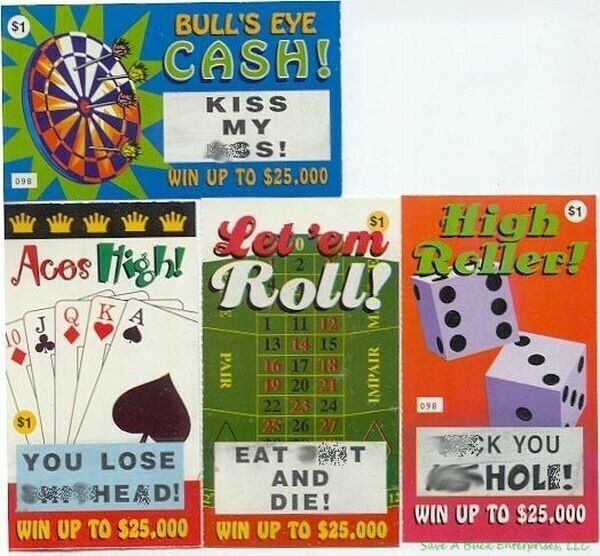25 total ~ RUDE ~ POTTY MOUTH ~ FAKE LOTTERY LOTTO TICKETS THAT CURSE!