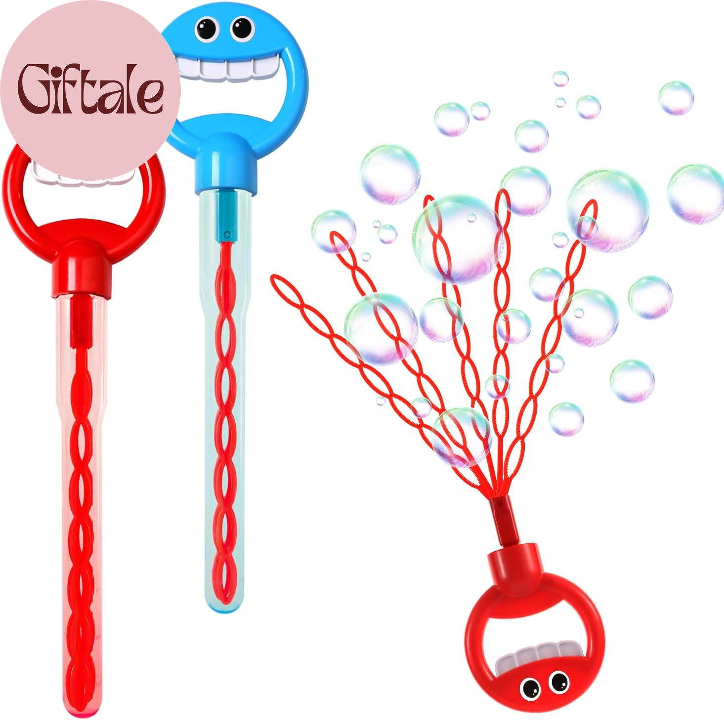 Bubble Wand 2 Pack, 36 Hole Smiling Face Bubble Wand for Kids Outdoor Game Toy,