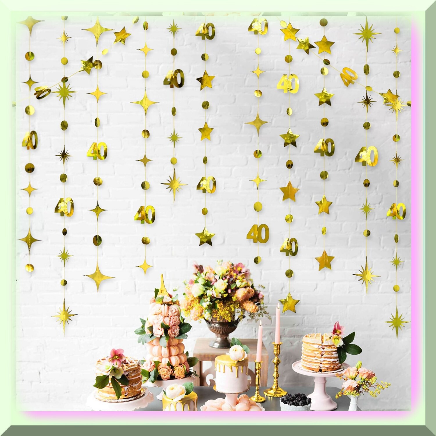 40th Birthday Celebration Set with Metallic Star Garland