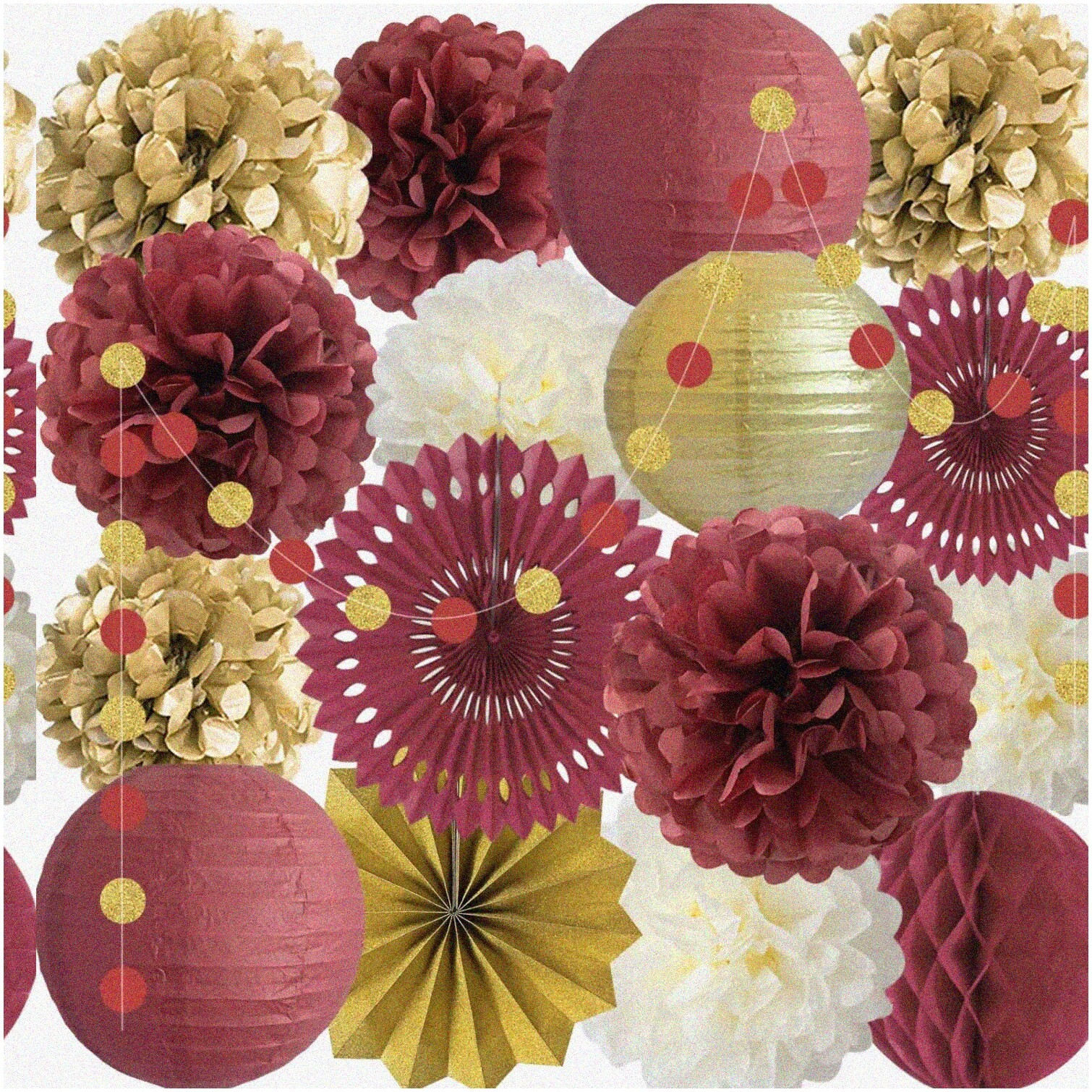 Maroon Wine Party Decorations Tissue Paper Pom Poms Lanterns Fans