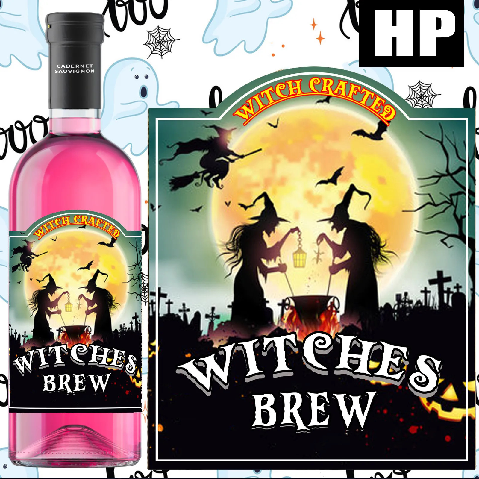 Witches Brew Bottle Label Waterproof Halloween Wine Gift Sticker Decoration