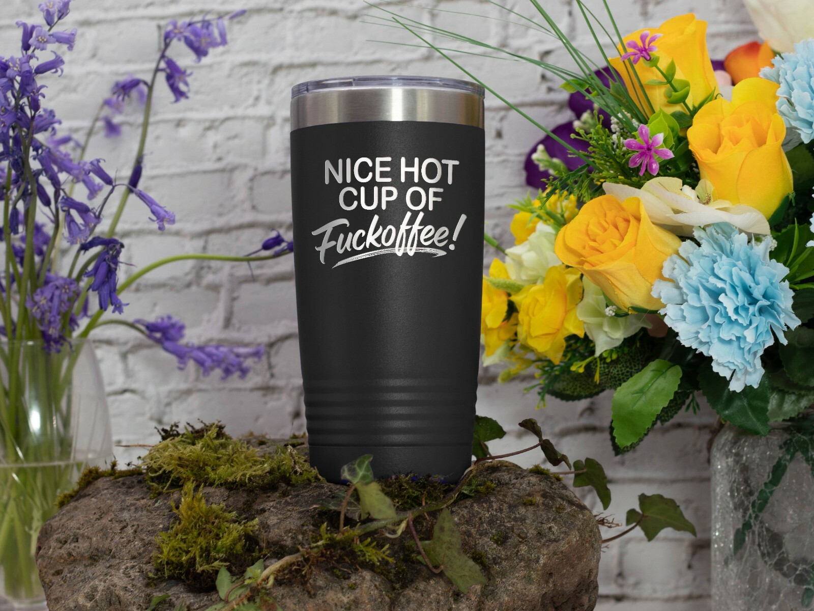 Coffee Tumbler NICE HOT CUP OF FUCKOFFEE Funny 20 oz Travel Tumbler – Black