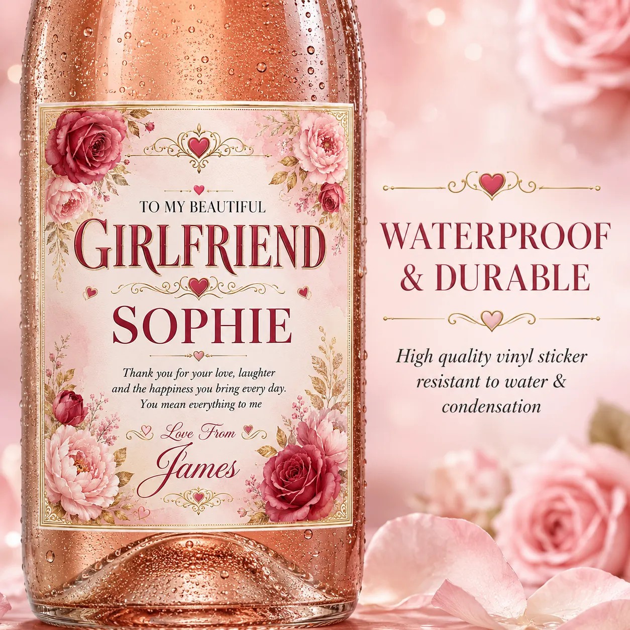 Personalised Girlfriend Bottle Label Sticker Custom Romantic Wine Gift