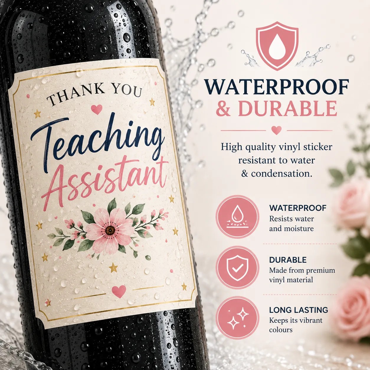 Personalised Teaching Assistant Thank You Bottle Label Sticker Custom Gift