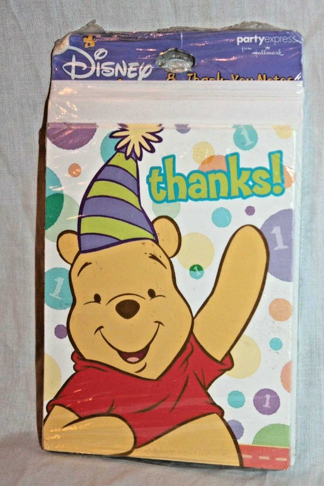 WINNIE THE POOH 1ST BIRTHDAY 8 THANK YOU NOTES PARTY SUPPLIES