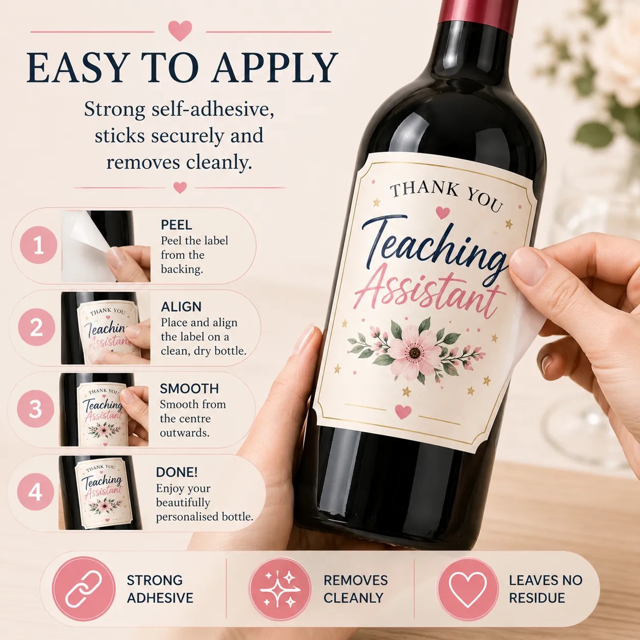 Personalised Teaching Assistant Thank You Bottle Label Sticker Custom Gift
