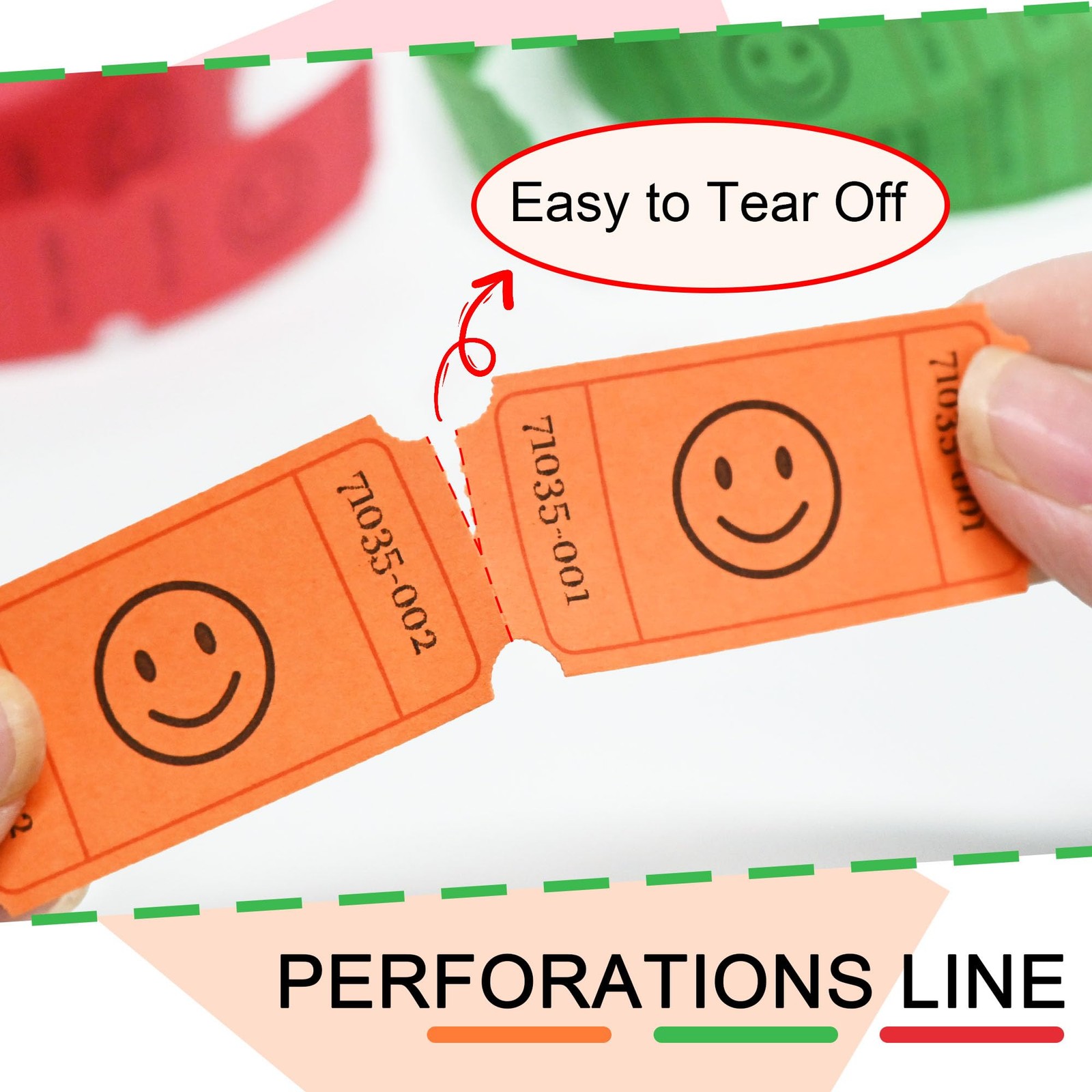 Red, Orange & Green 1500 Smile Raffle Ticket Rolls 1×2 Inch