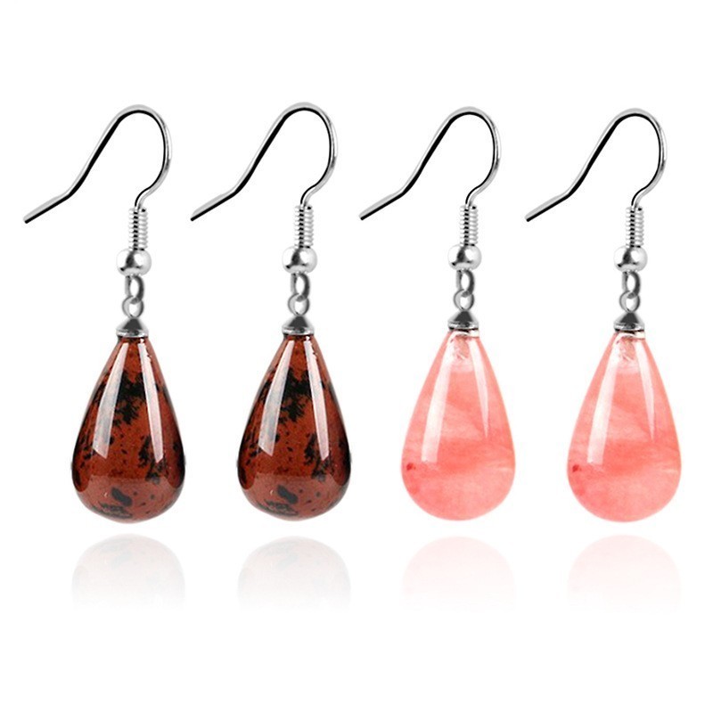 Teardrop Gemstone Dangle Earrings – Healing Crystal Water Drop Hook for Women