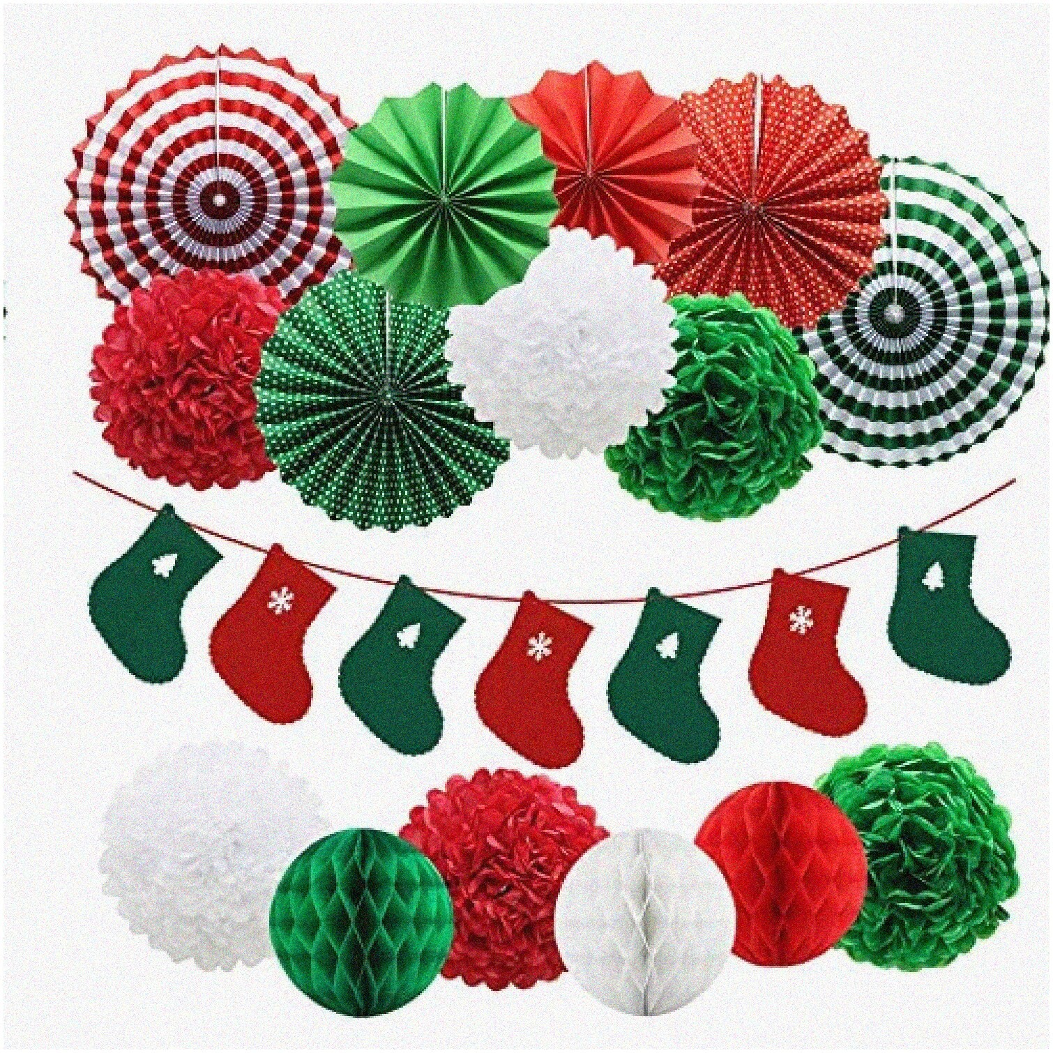 Festive Party Pack with Banner Snowflakes Honeycomb Balls Stars