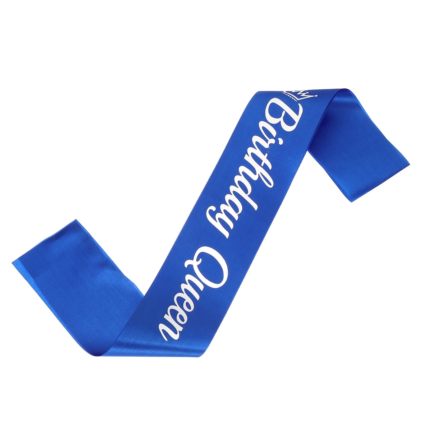 Birthday Queen Sash with Pin Silver Foil Lettering for Birthday Party, Blue