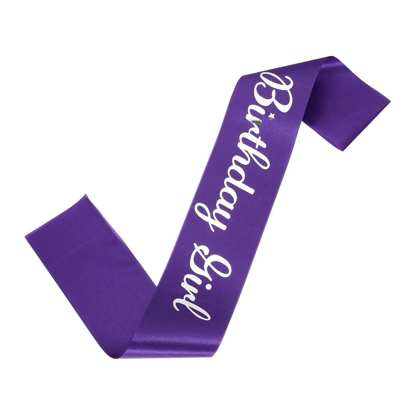 Birthday Girls Sash with Pin Silver Sparkle Lettering for Birthday Party, Purple