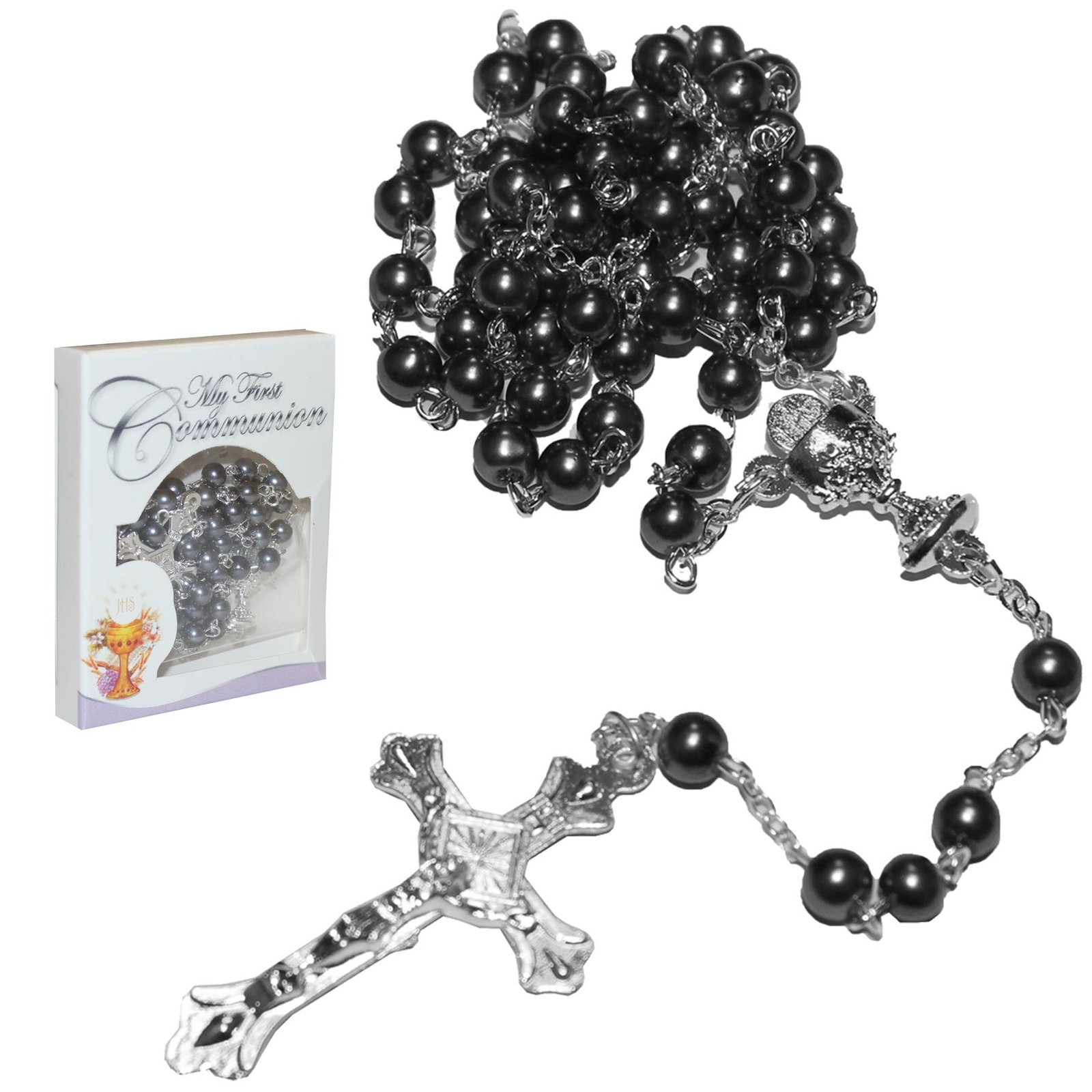 First Holy Communion Boy Missal Book and Charcoal Rosary Bead Gift Set