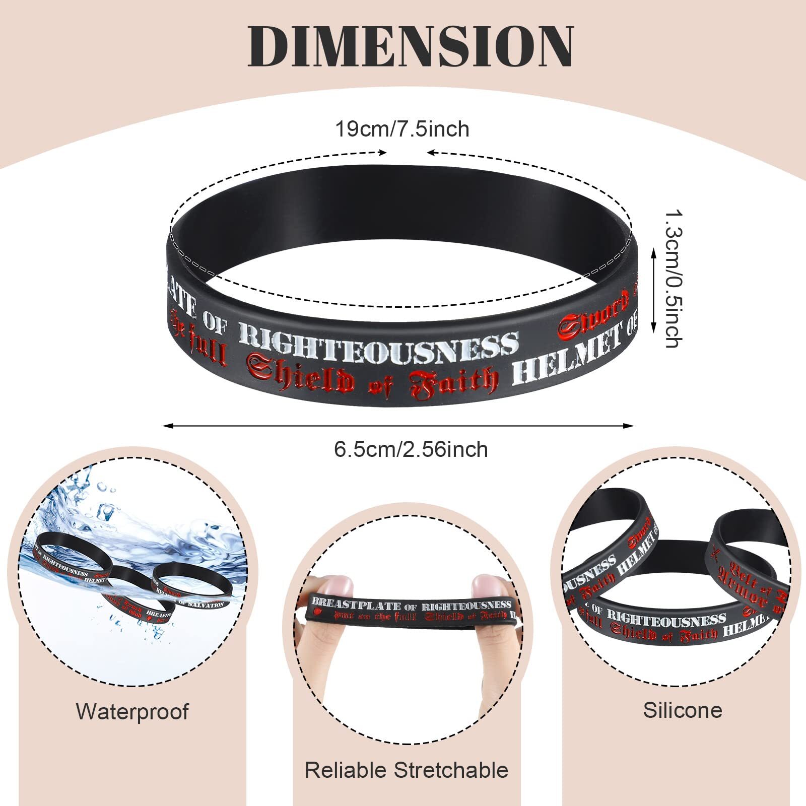 60Pack Armor of God Silicone Bracelets Ephesians 6:10-18 Bible Verse Wristband