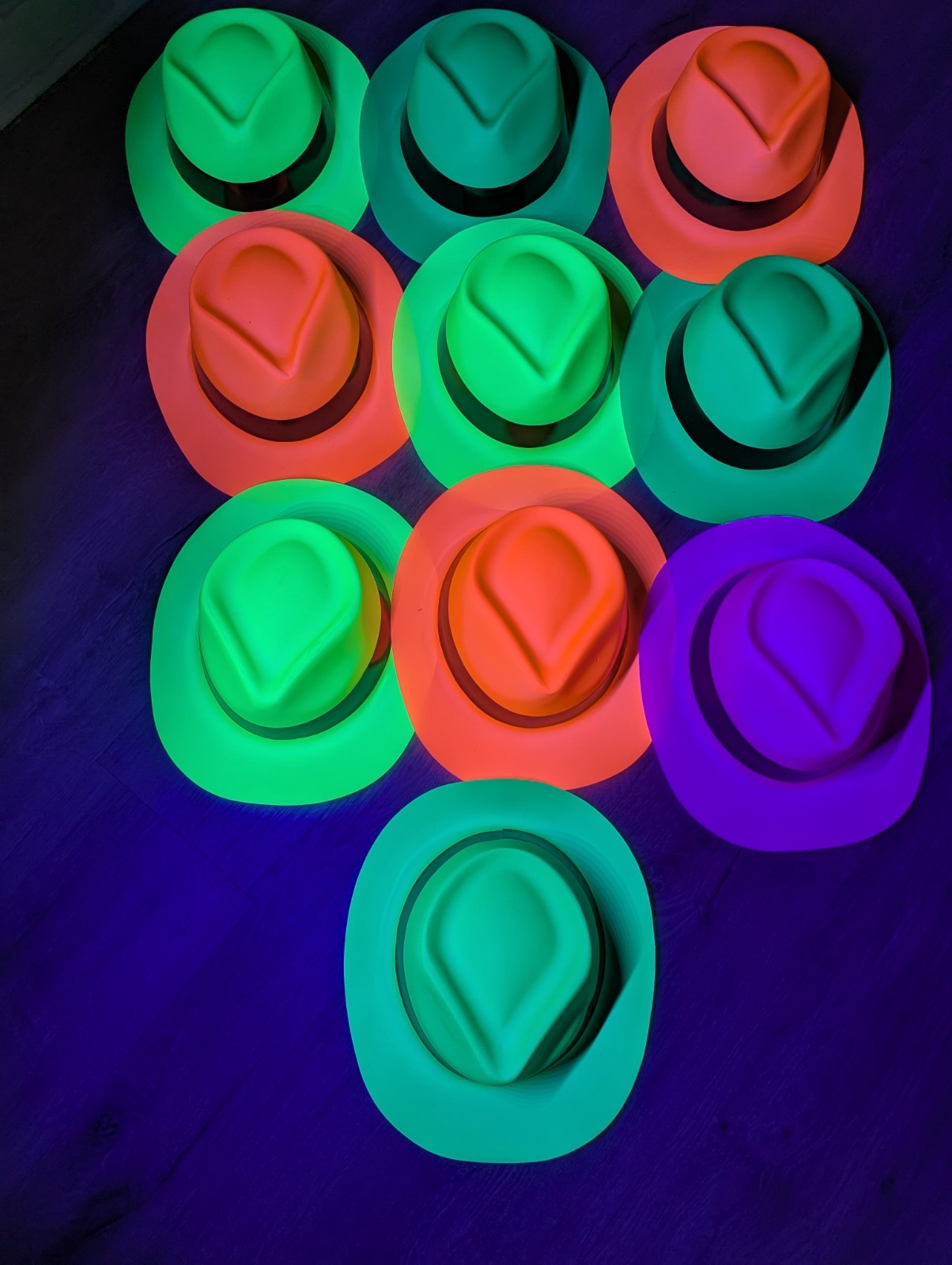 Set of 10 Neon Plastic Fedora Party Hats Glow Party 80’s Party
