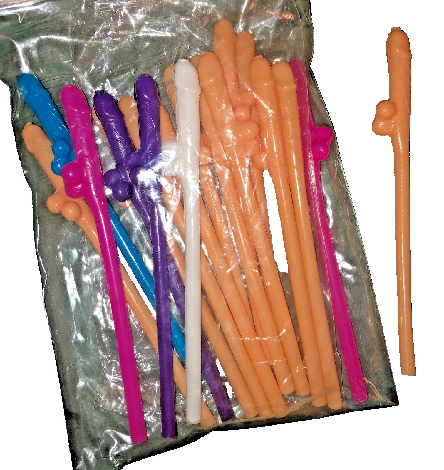 Naughty Bachelorette Party Novelty Penis Straws, 18 in Multiple Colors