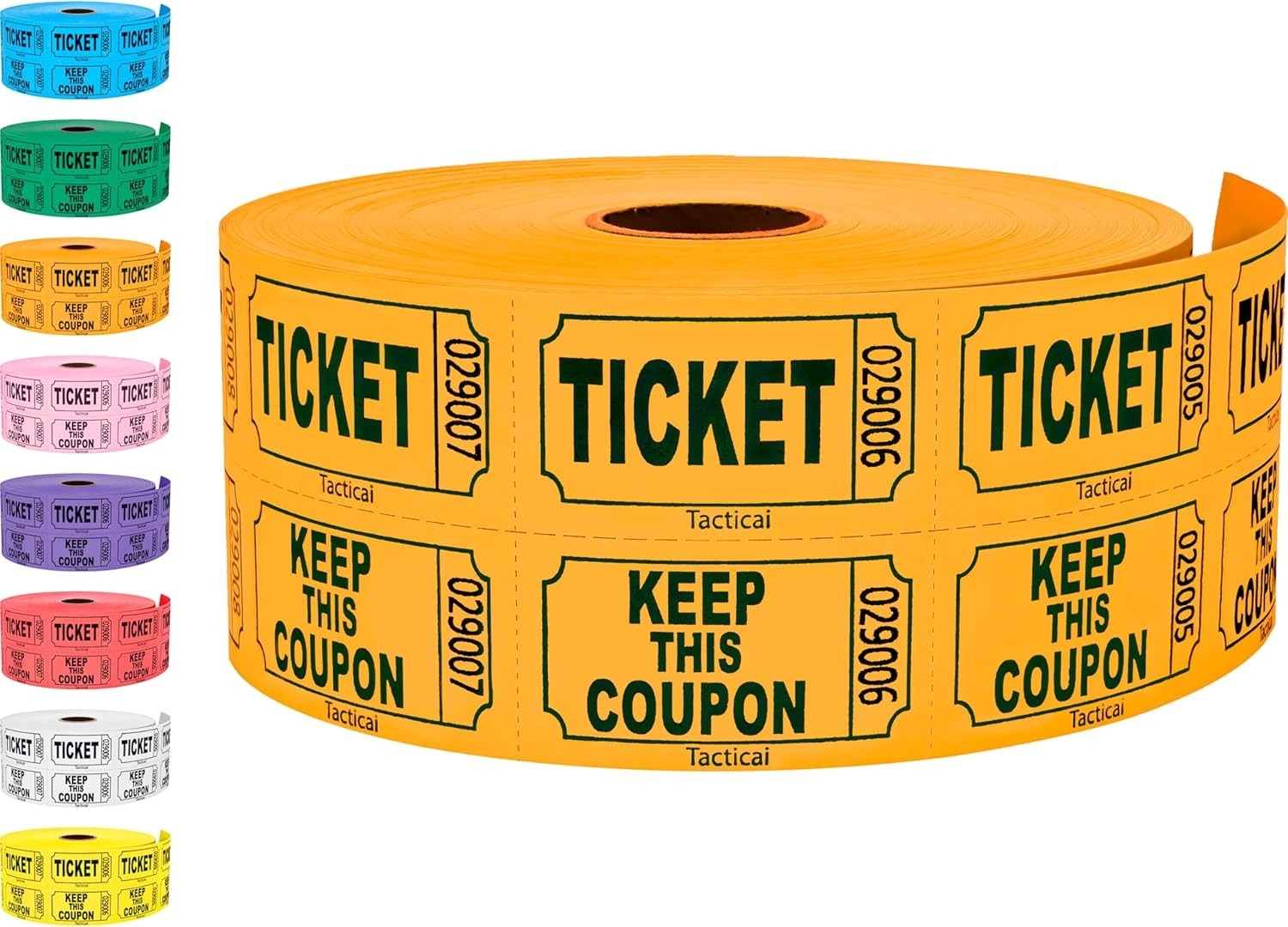 1000 Raffle Tickets, Orange 1 of 8 Colors, Double Roll, Ticket for Events, En…