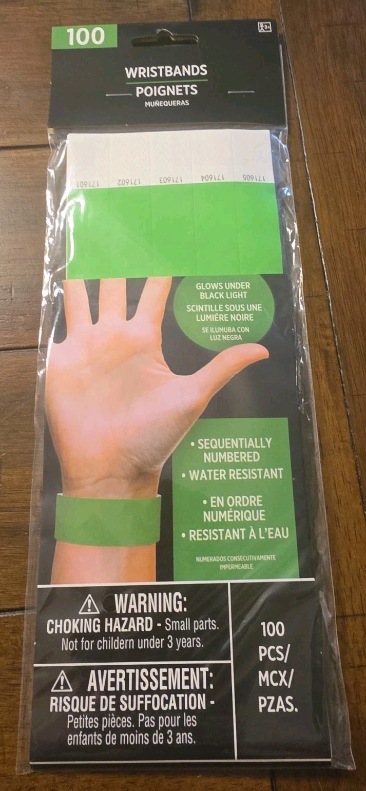 TYVEK WRISTBANDS FOR EVENTS 100 3/4″ PAPER WRISTBANDS GLOW