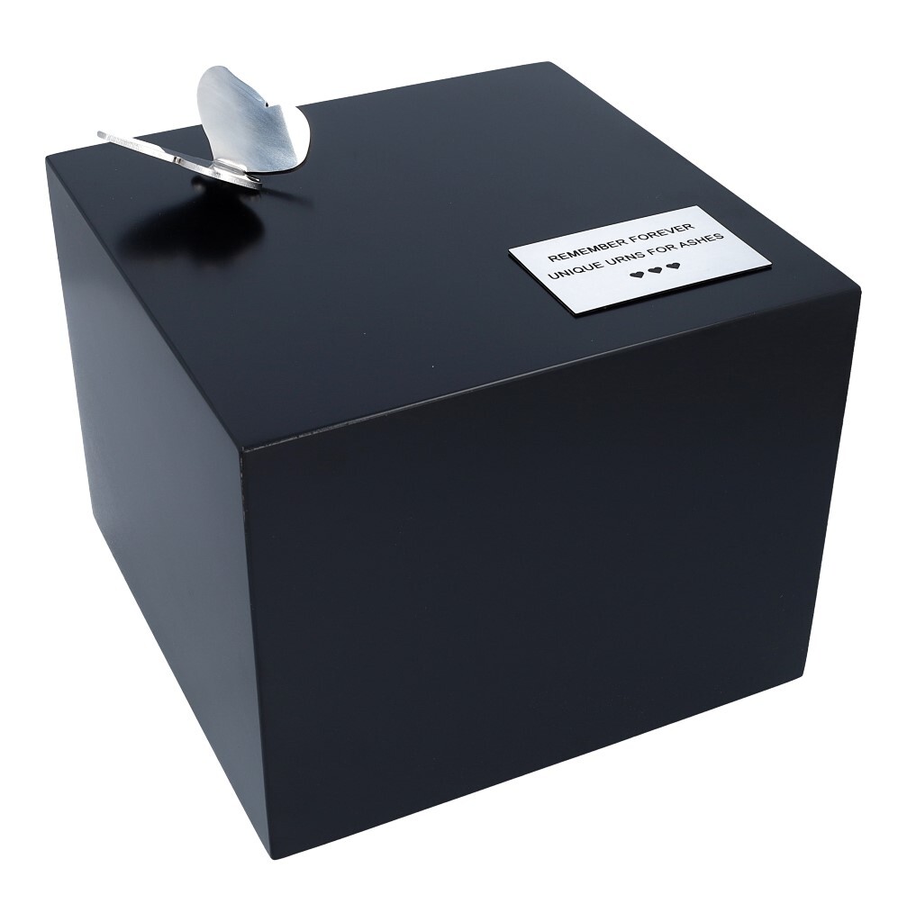 Black wooden urn with butterfly Personalise funeral casket Box for human ashes