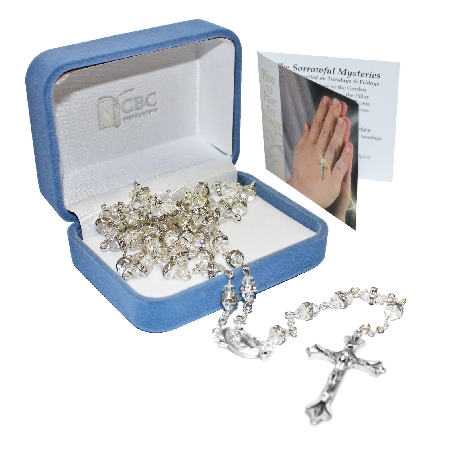 Communion Clear Rosary Beads and Card Set in a Velvet Gift Box