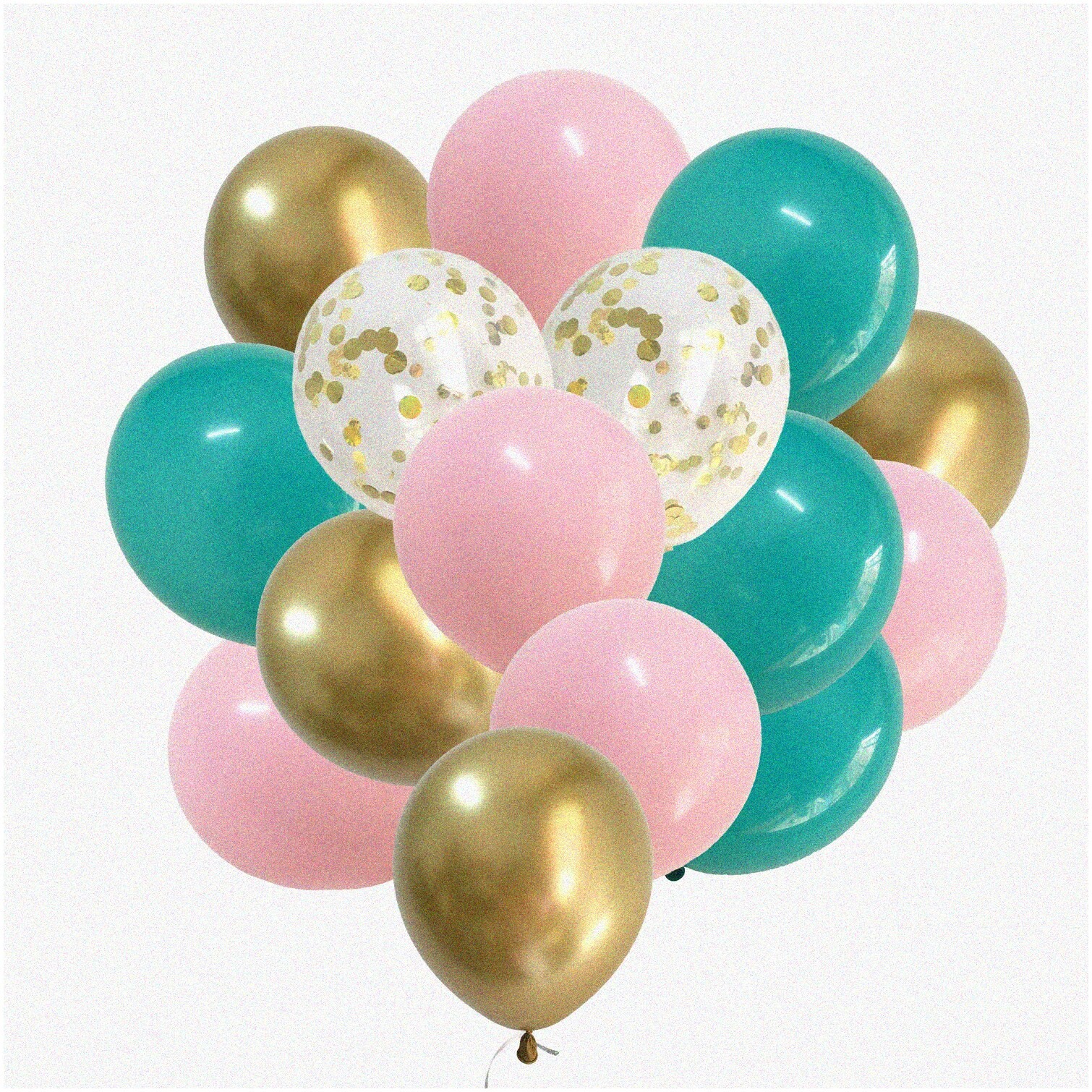 Pastel Latex Balloons Set Teal Pink Gold 50 Pack