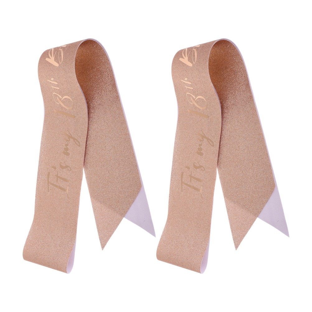 2Pcs Fabric 18Th Birthday Sash Rose Gold Birthday Girl Party Decoration Sash