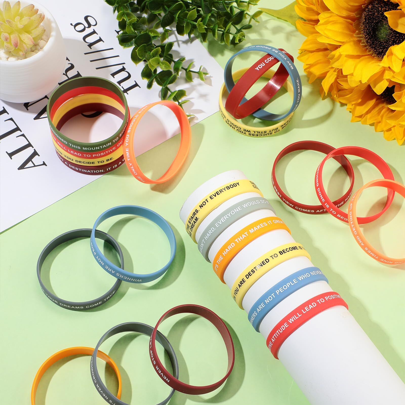 100 Pieces Inspirational Silicone Wristbands Motivational Quote Rubber Bracelet