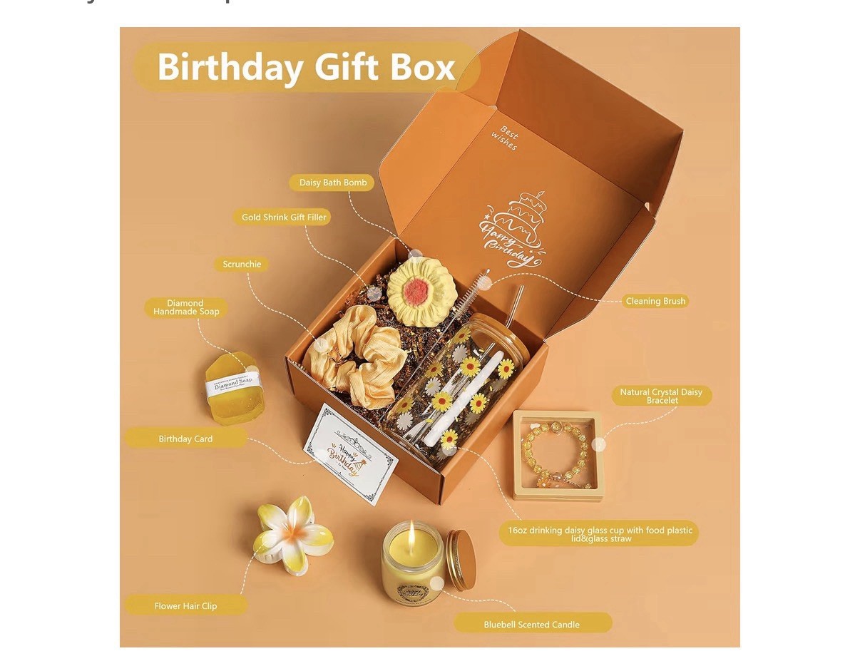 Happy Birthday Gifts for Women, Girls, Orange Birthday Gift Basket for Women,…