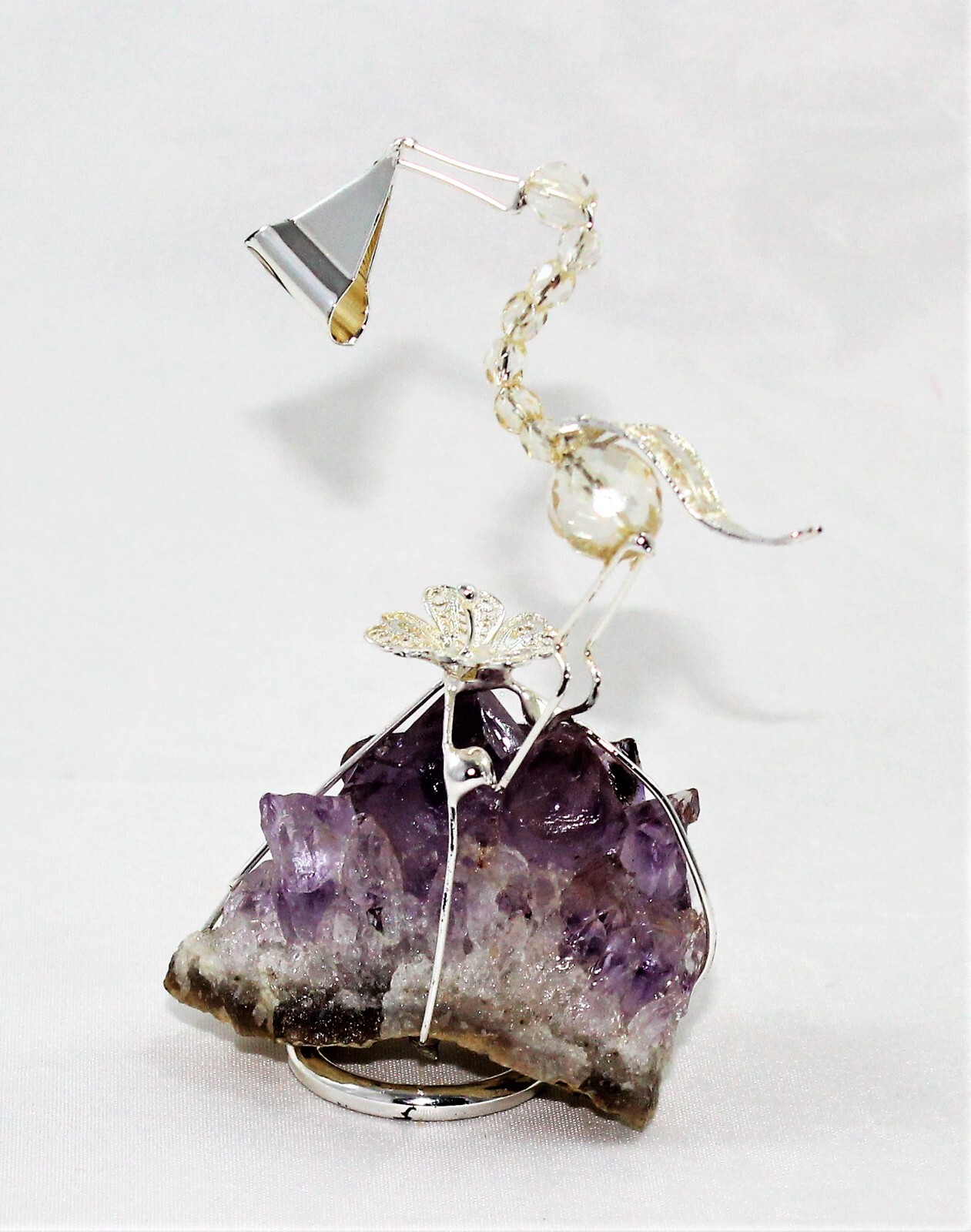 Set Of 6 Birth Baptism Favors Stork Silver And Amethyst Girl Boy