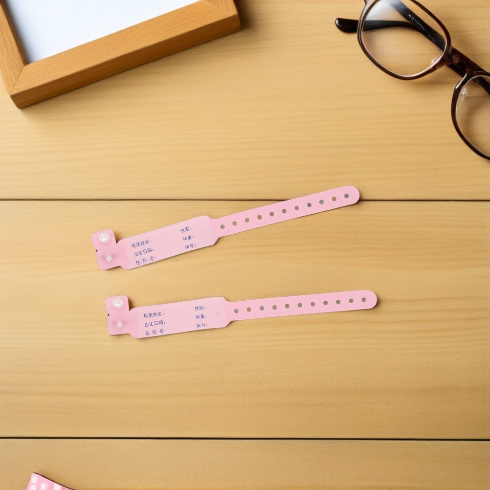 100Pcs Reusable Baby Hospital Wristbands PVC Adjustable Pink Secure Snap Closure