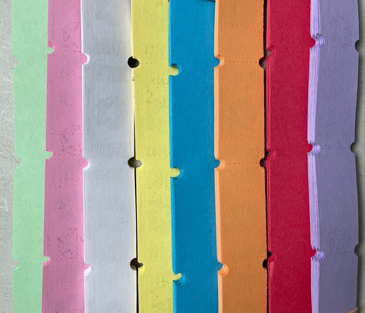 Blank Single Tickets Roll of 1000 Fun Fair Carnival Fund Raiser Raffle 8 Colors