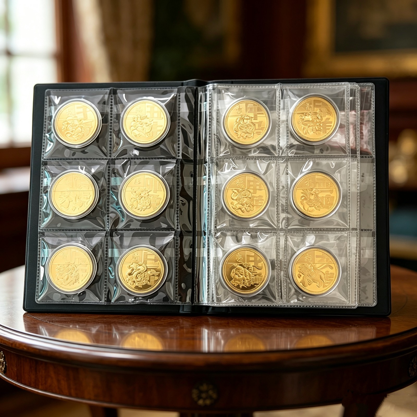 12 Chinese Zodiac Commemorative Coins with Collector’s Album-golden