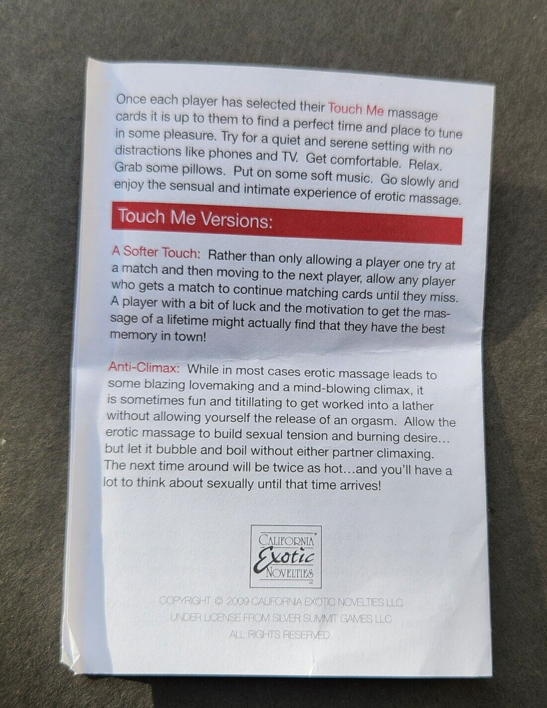 Touch Me Erotic Massage Couples Card Game