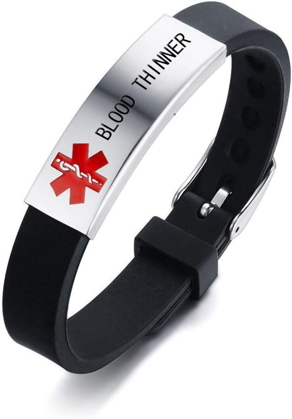 Medical Alert Silicone Wristband Custom Engraved ID Bracelet Adjustable Men