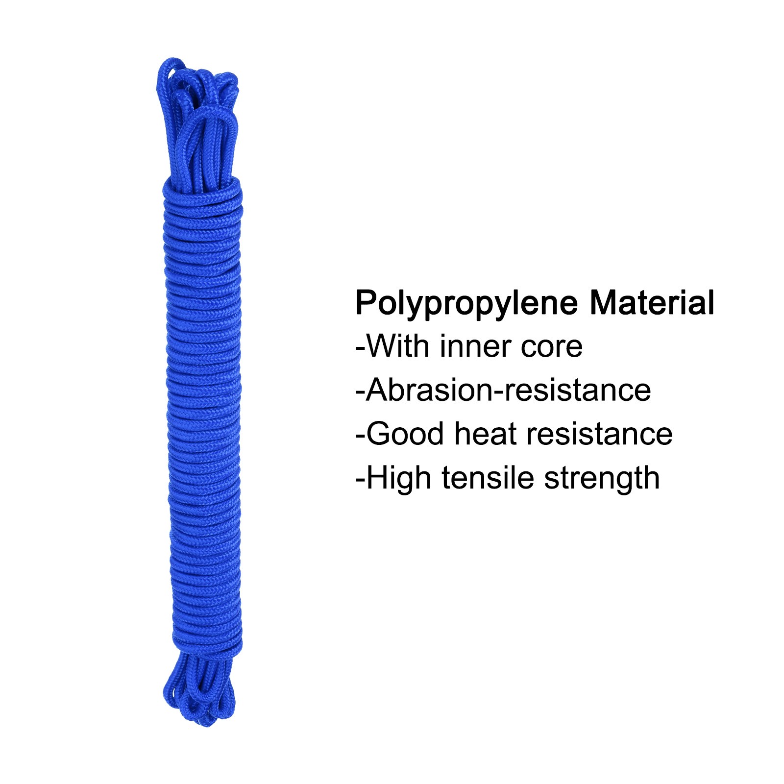 Polypropylene Braided Rope 15M/49.2ft 7mm Blue for