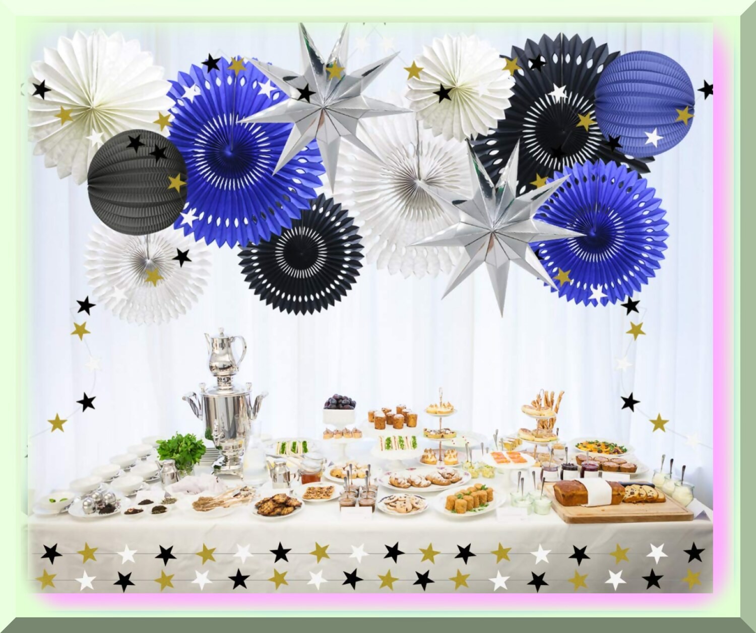Navy Blue, White, and Black Hanging Party Decor Set