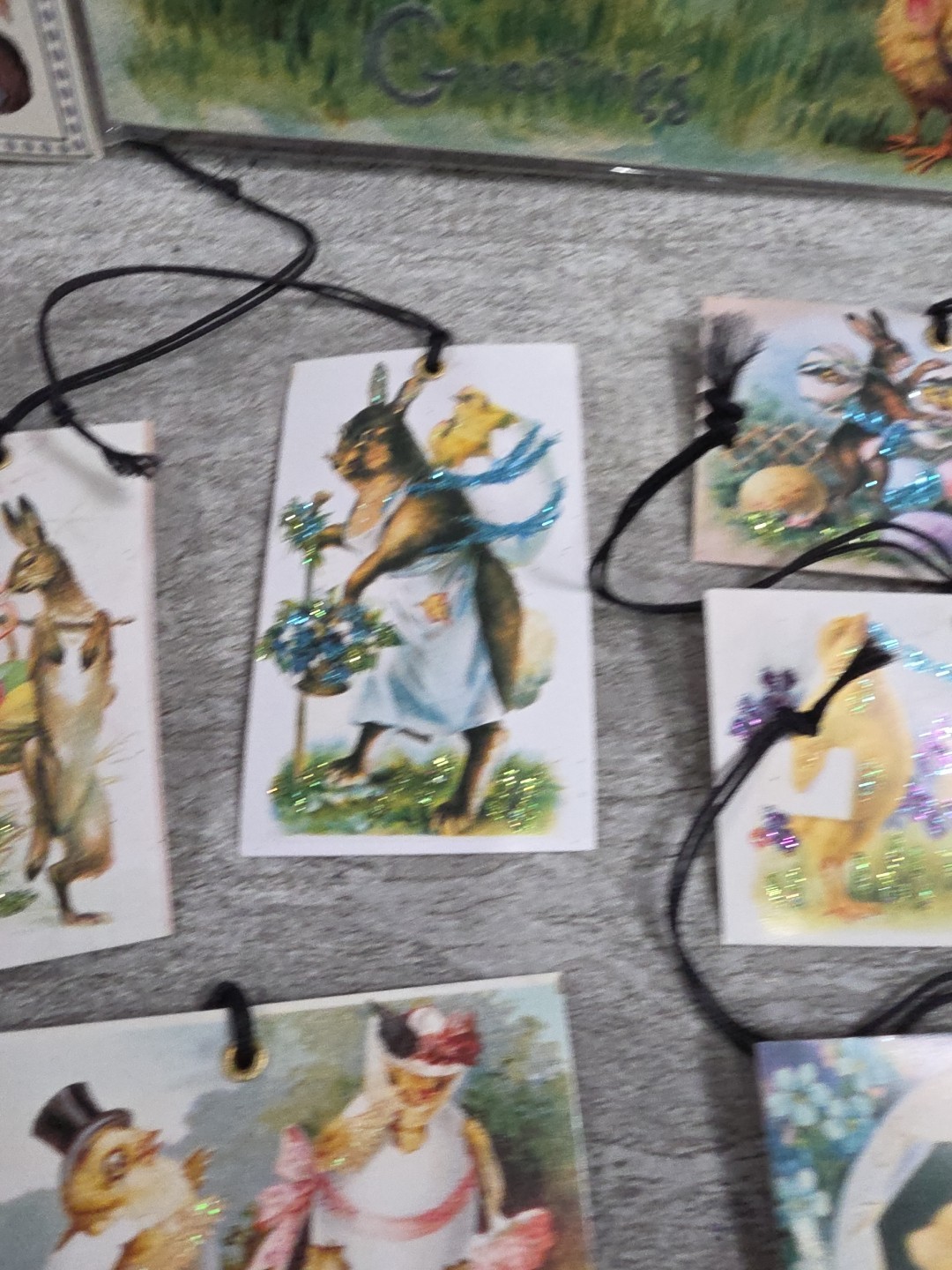7 Easter Vintage Victorian Bunnies Eggs Cardstock Gift Hang Tags Wall Decor
