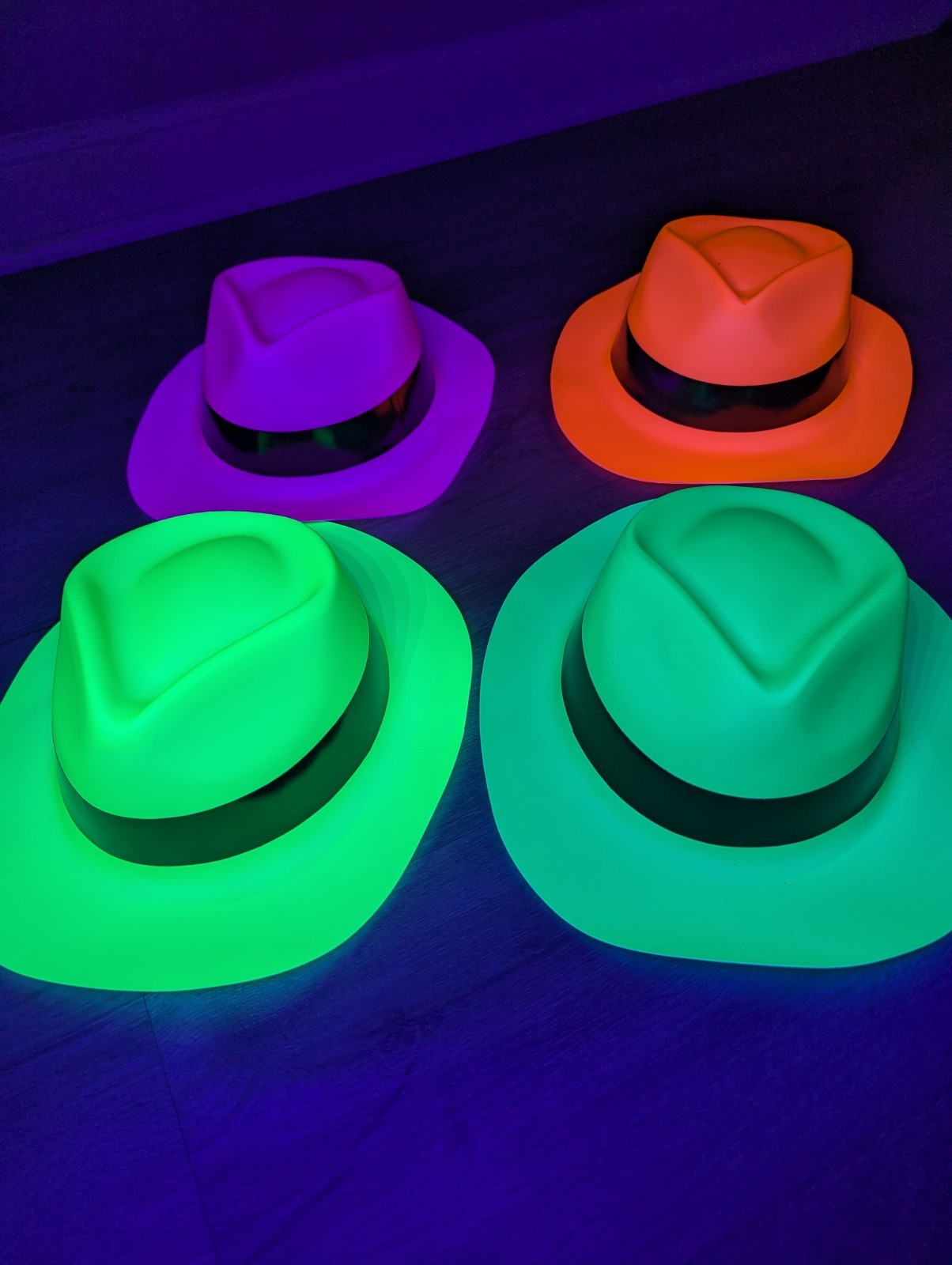 Set of 10 Neon Plastic Fedora Party Hats Glow Party 80’s Party