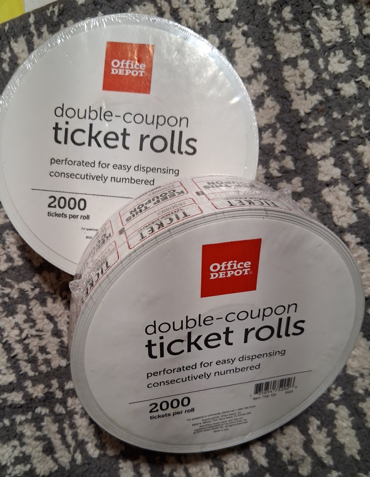 2 Rolls of 2000 (4000Total) Gray Double Stub Raffle Tickets Split the Pot 50/50