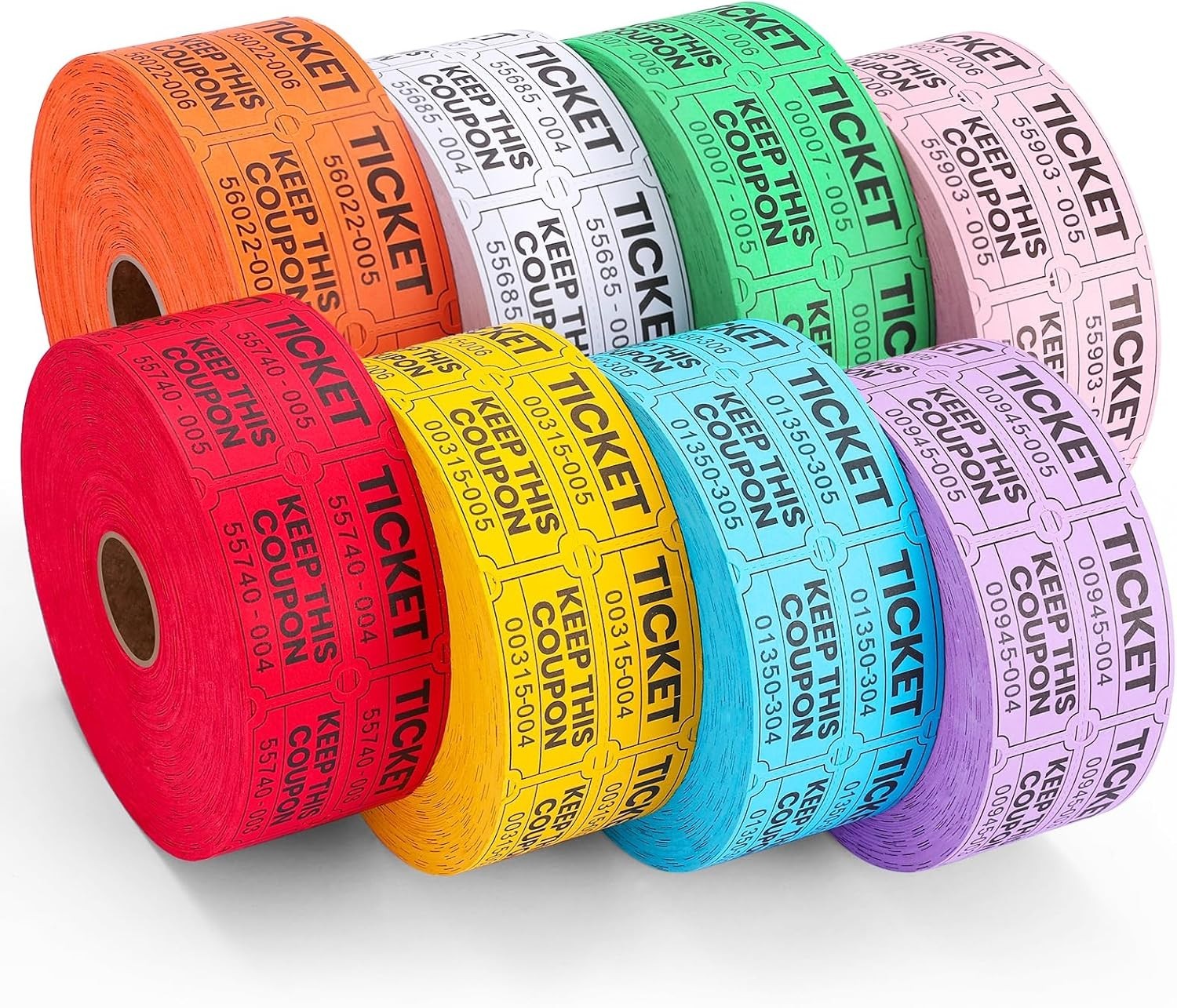 8000 Pairs Raffle Tickets, 50/50 Double Raffle Tickets Rolls, 8 Colors 1000 Tick