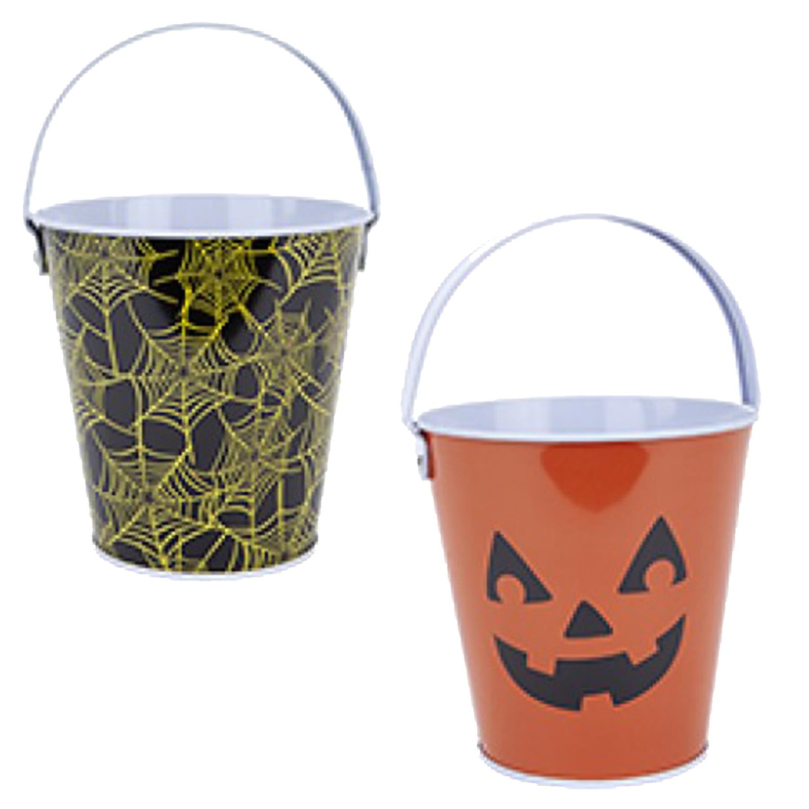 Halloween Mini Metal Bucket Set of 2 – Pumpkin / Spider Web