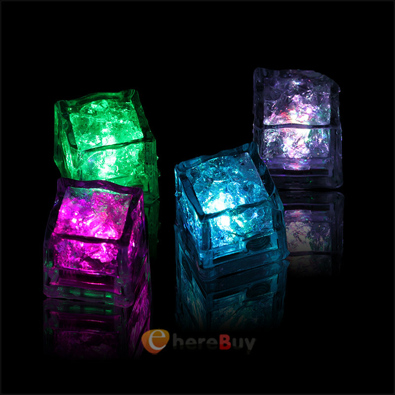 20 Pcs Multi Color & Rainbow Flash Light Up Ice Cube Glow LED 6 colors & on/off