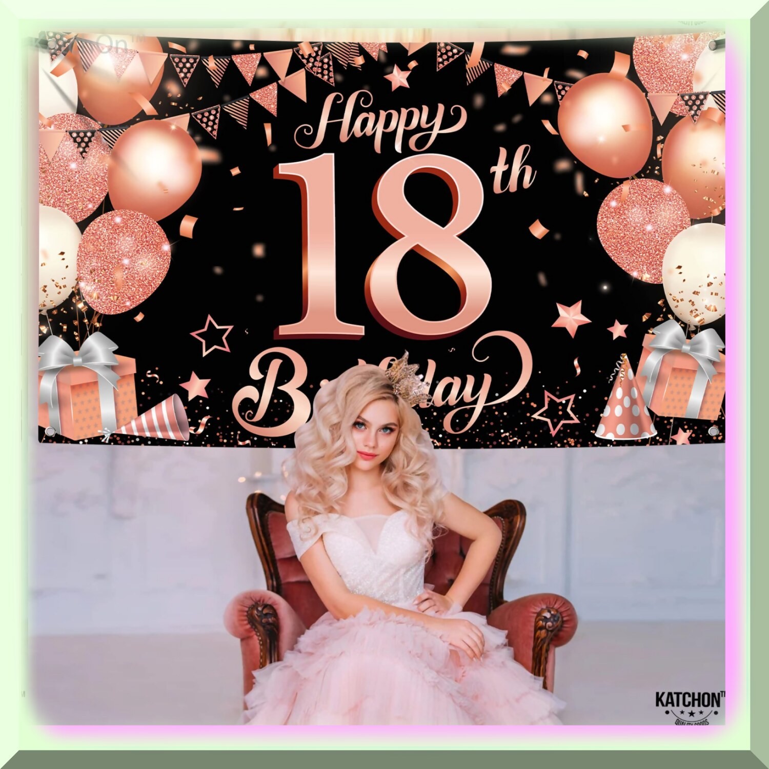Rose Gold 18th Birthday Banner 72×44 Inches