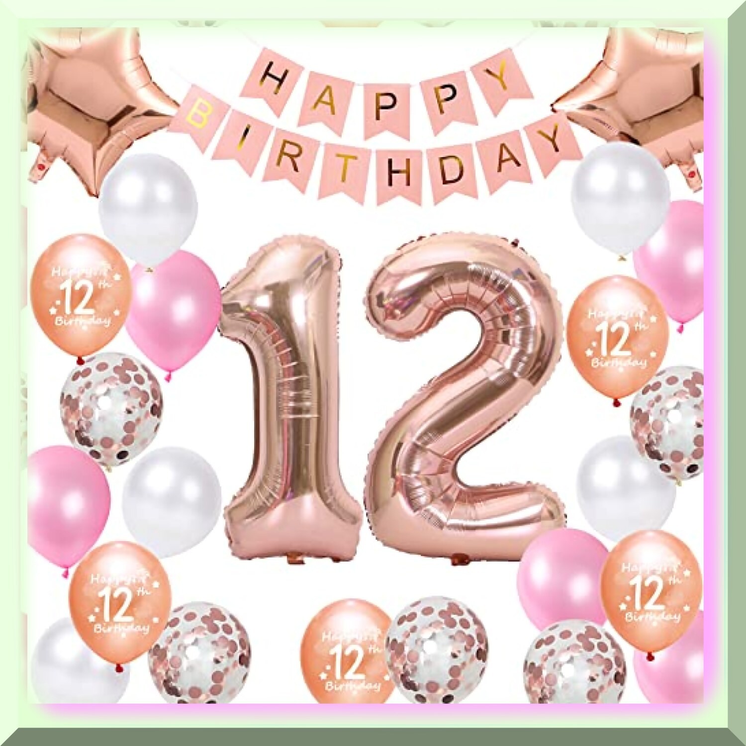 Rose Gold 12th Birthday Party Decorations Kit