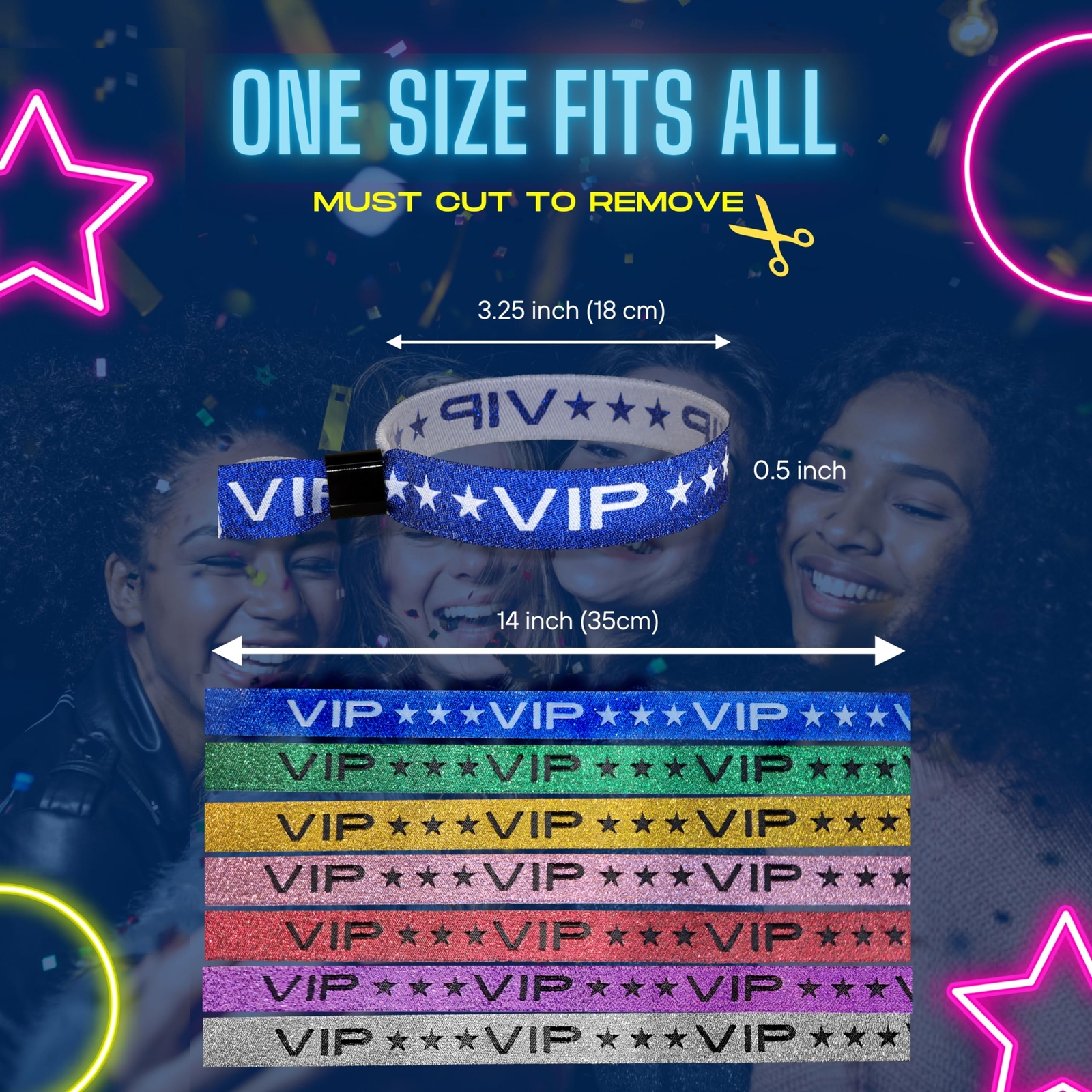 110 Sparkle VIP Party Wristbands with Locking Clip for Events Wedding Festivals