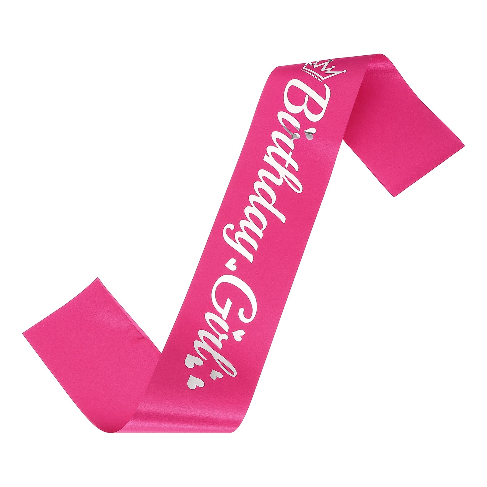 Birthday Girls Sash with Pin Silver Foil Lettering for Birthday, Bright Pink